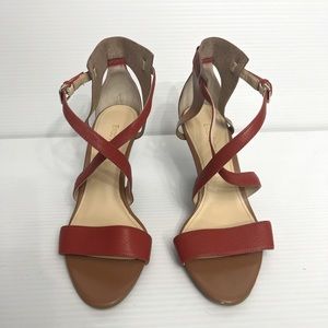 Enzo Angiolini Eamckinney Leather Wedges 7M Red/Tan